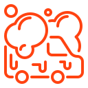 Car icon with bubbles representing collision repair and detailing services offered by Lake Area Collision in Northern Michigan.