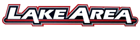 Lake Area Collision logo featuring bold text in black, white, and red, representing an auto body repair service in Northern Michigan.